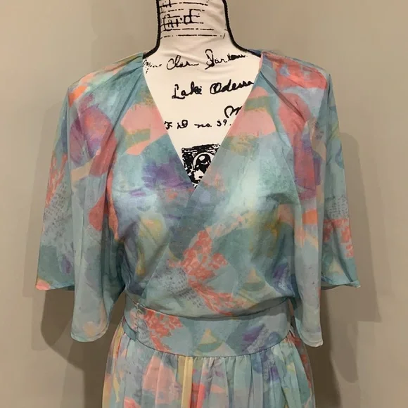 NWOT Annabelle 87 Blue Patterned Full Length Wrap Dress, Uk Size 3 - Picture 4 of 8